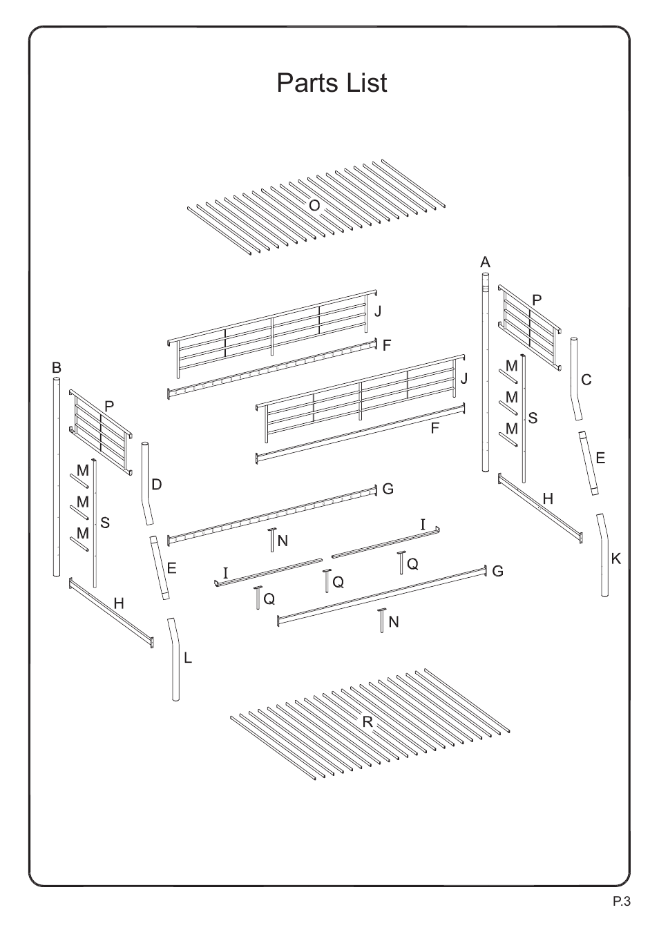 Parts list | Walker Edison Furniture BTOD Sunrise Twin/Full Metal Bunk Bed User Manual | Page 3 / 13