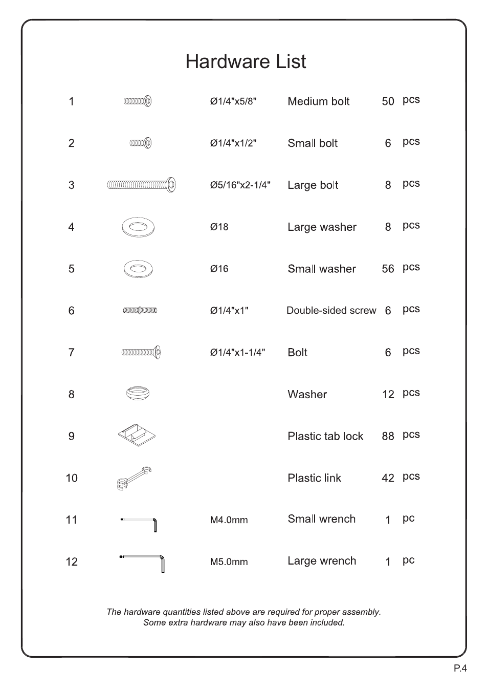 Hardware list | Walker Edison Furniture BTOD Sunrise Twin/Full Metal Bunk Bed User Manual | Page 4 / 13