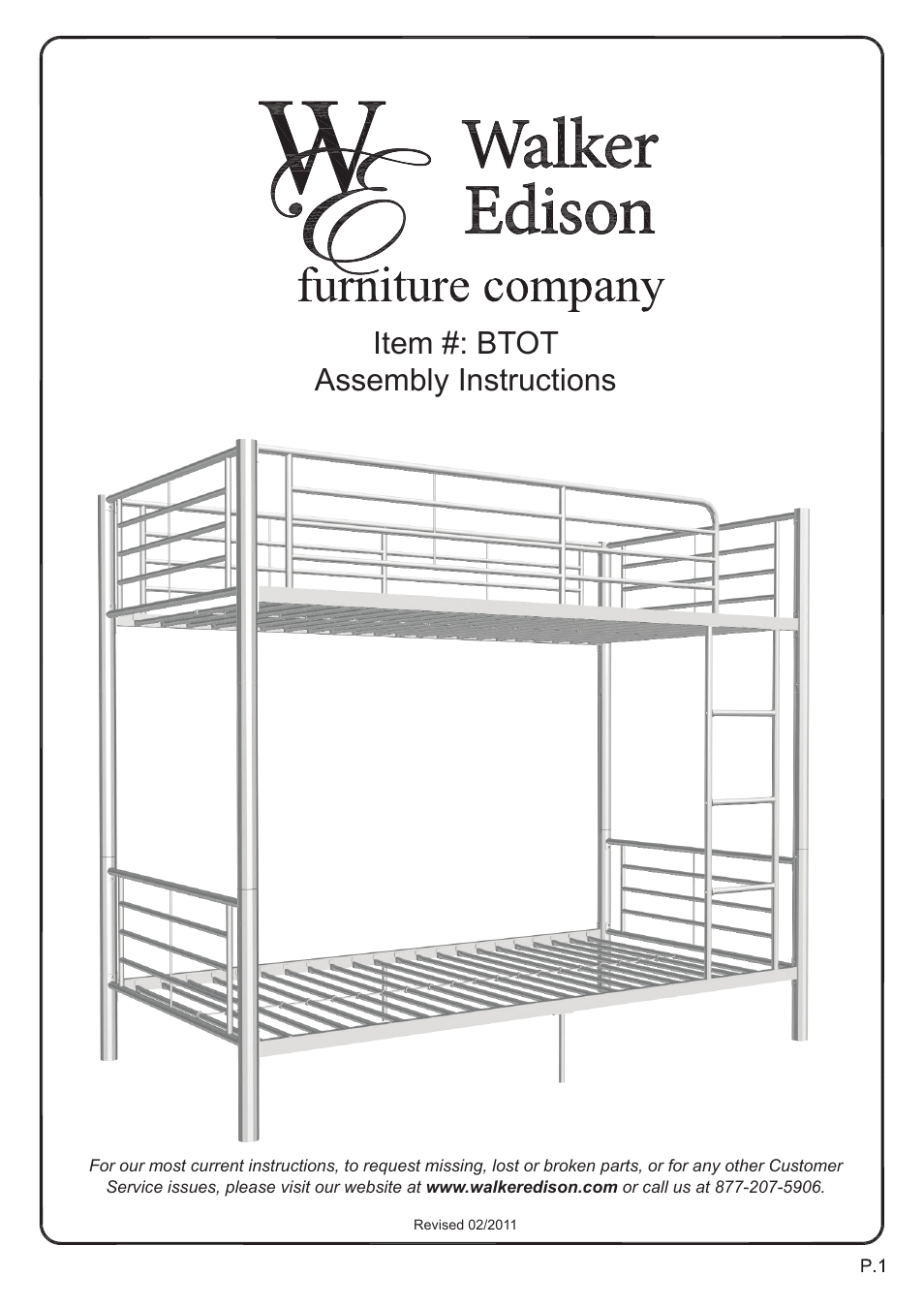 Walker Edison Furniture BTOT Sunrise Twin/Twin Metal Bunk Bed User Manual | 26 pages