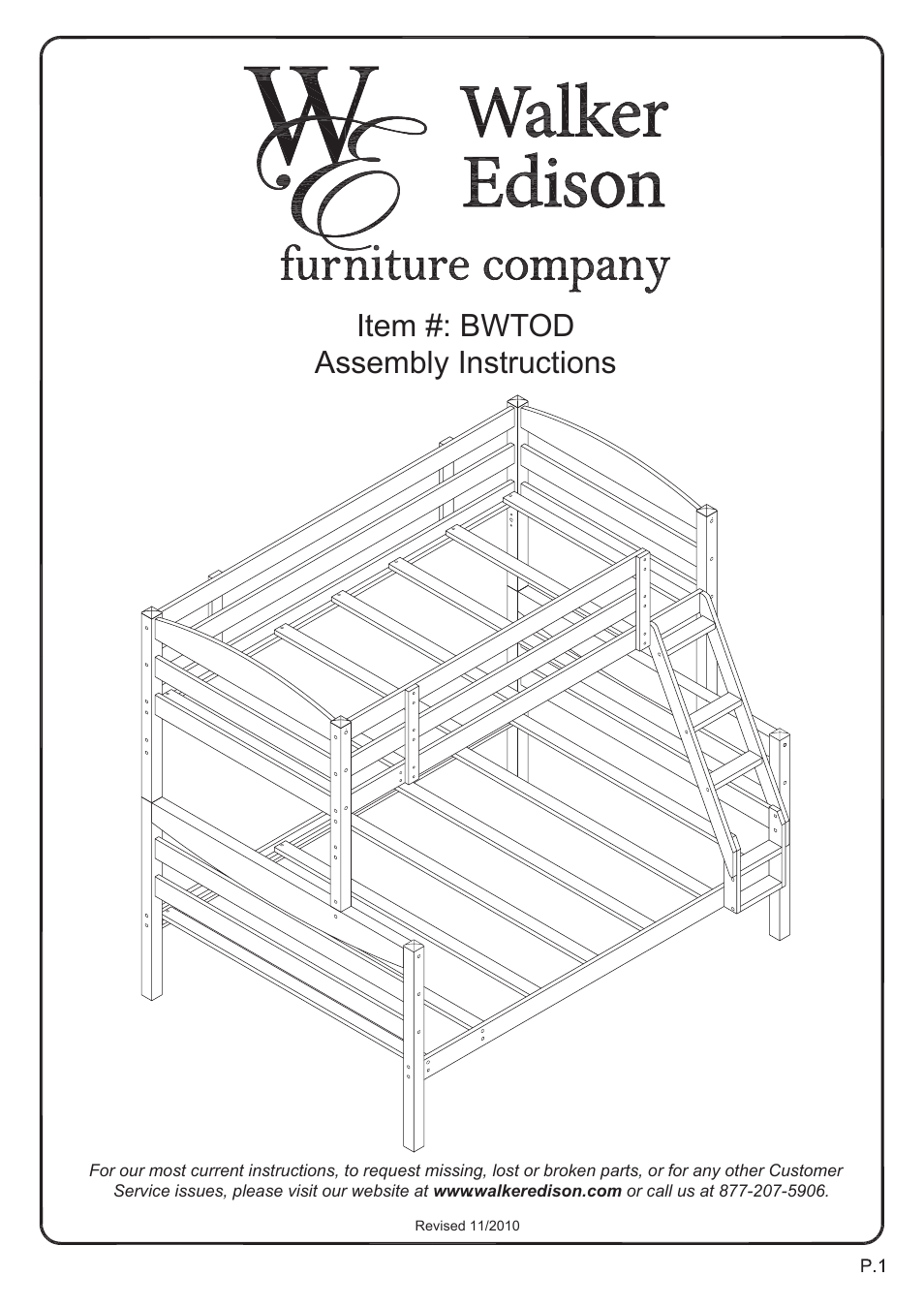 Walker Edison Furniture BWTOD Wood Twin/Full Bunk Bed User Manual | 28 pages