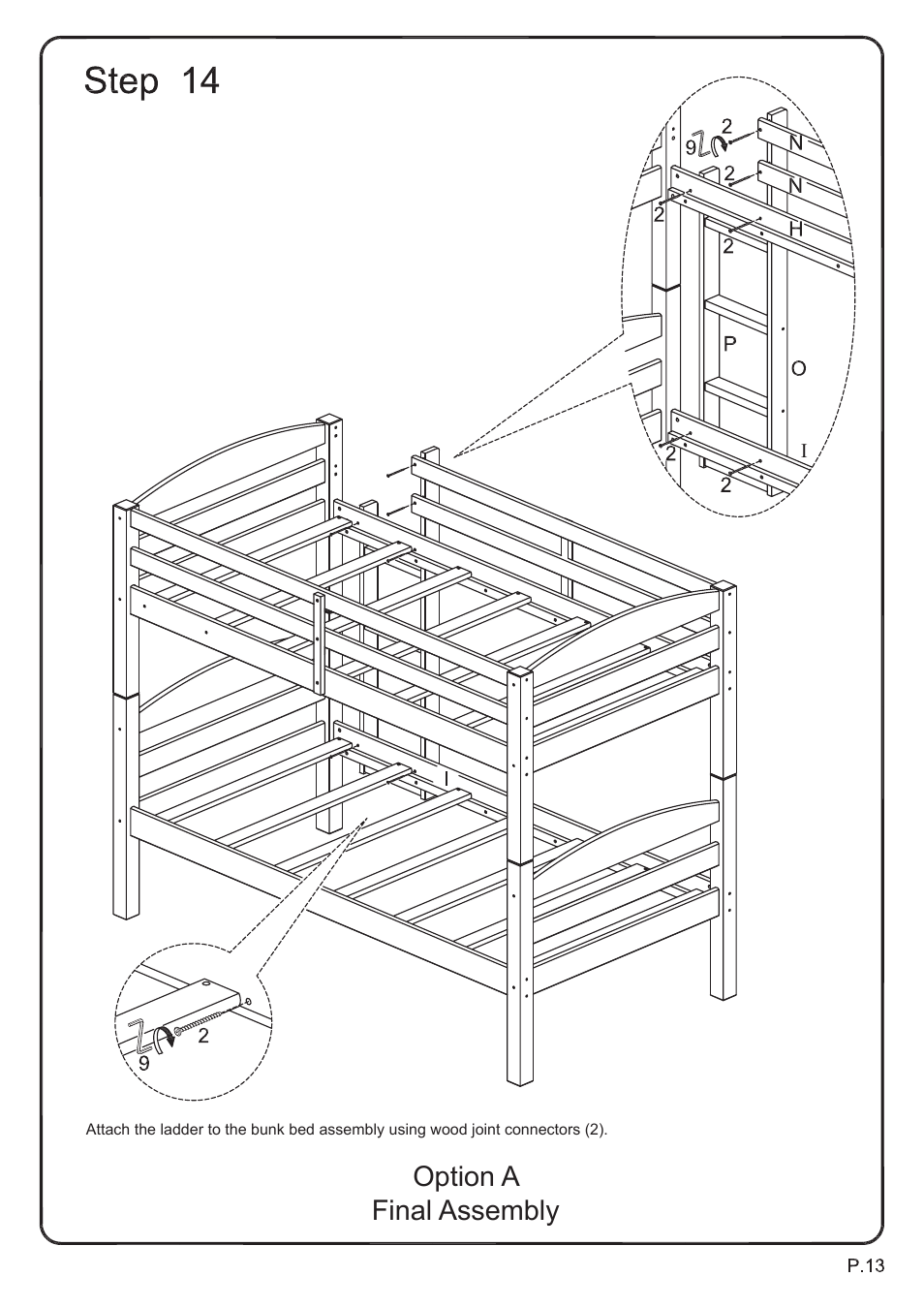 Option a final assembly | Walker Edison Furniture BWSTOT Wood Twin/Twin Bunk Bed User Manual | Page 13 / 18