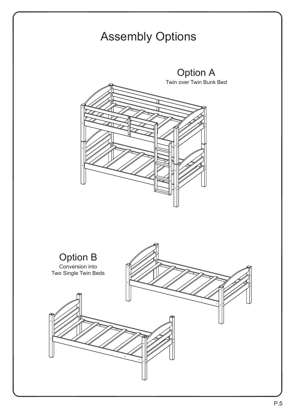 Assembly options | Walker Edison Furniture BWSTOT Wood Twin/Twin Bunk Bed User Manual | Page 5 / 18