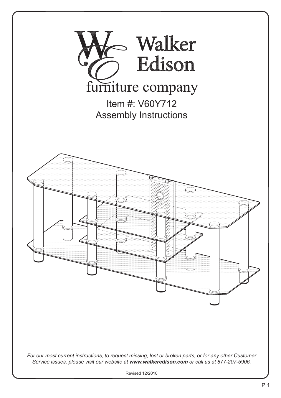 Walker Edison Furniture V60Y712 60 TV Stand User Manual | 9 pages