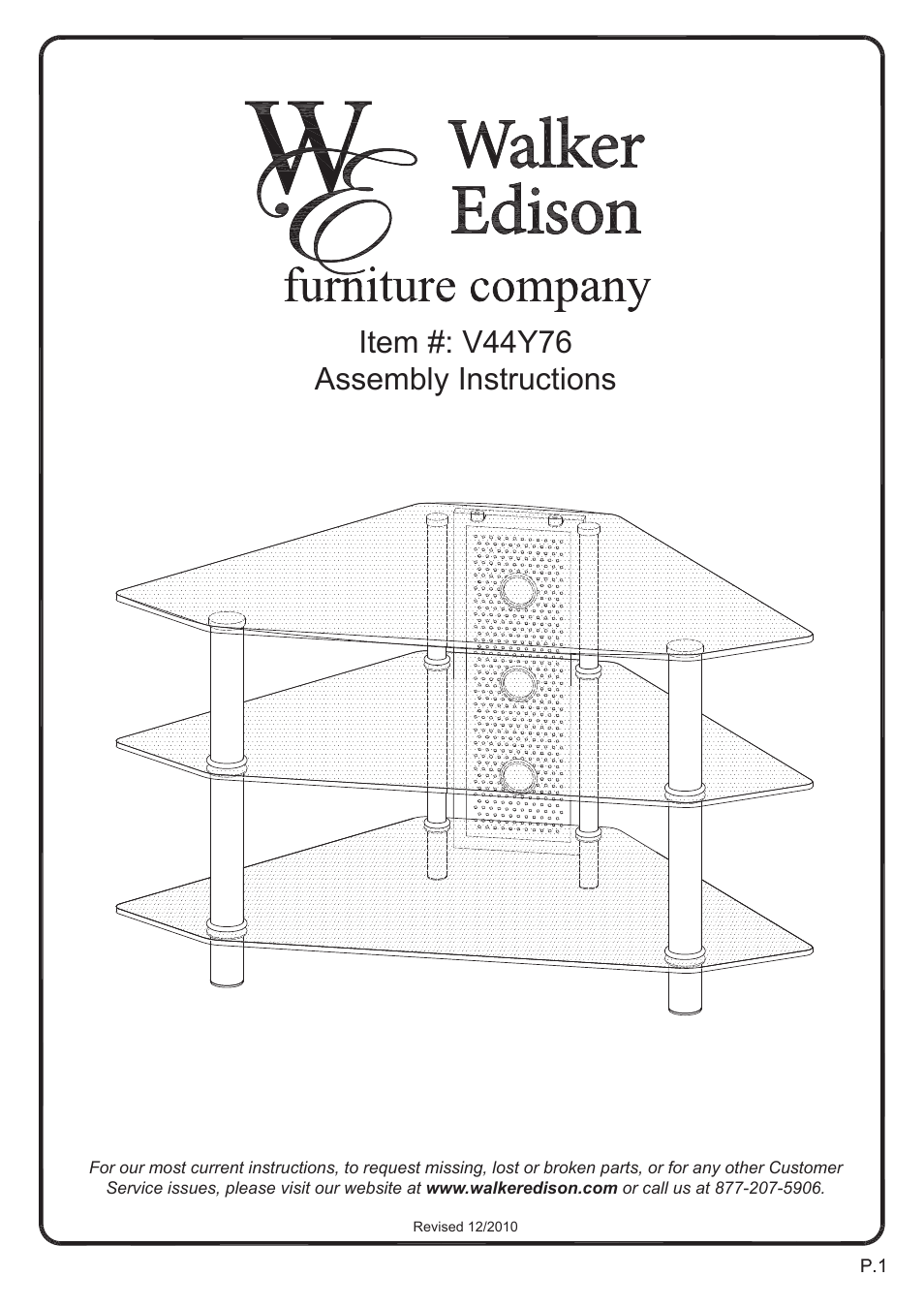 Walker Edison Furniture V44Y76 44 Bermuda Corner Glass TV Stand User Manual | 8 pages