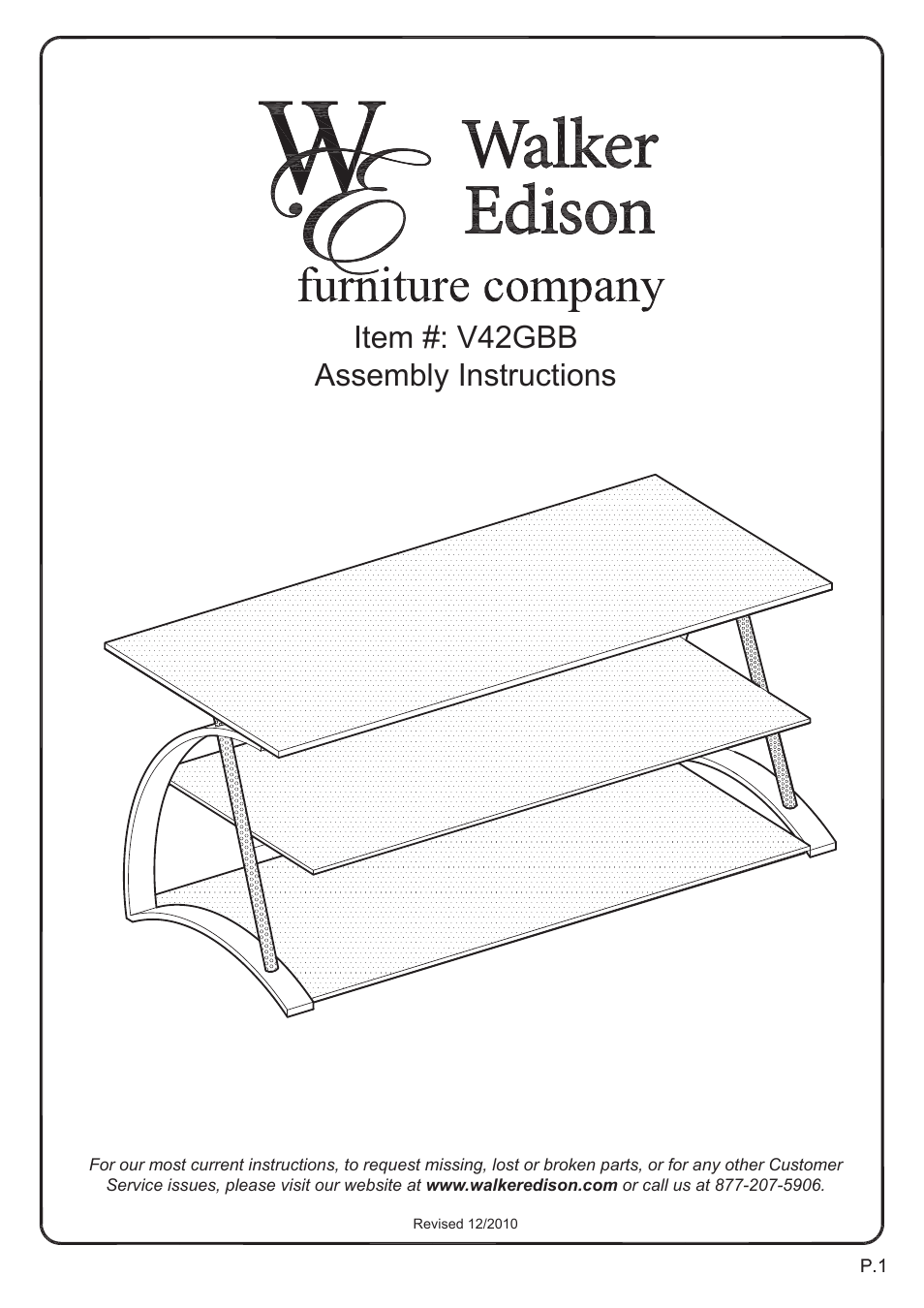 Walker Edison Furniture V42GBB 48 Armada TV Stand User Manual | 5 pages