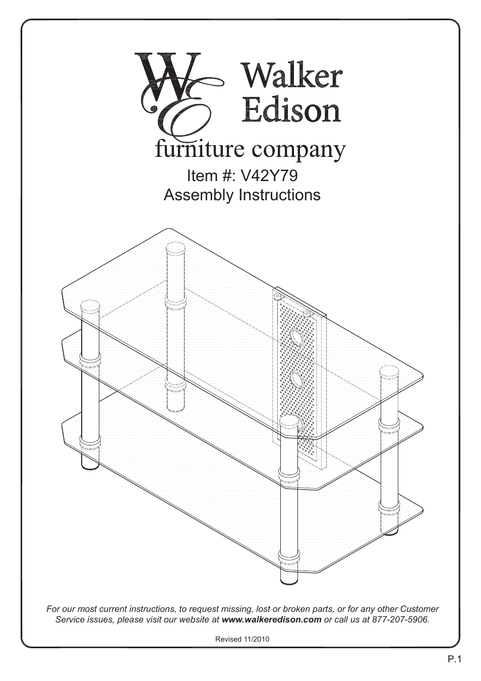 Walker Edison Furniture V42Y79 42 TV Stand User Manual | 8 pages