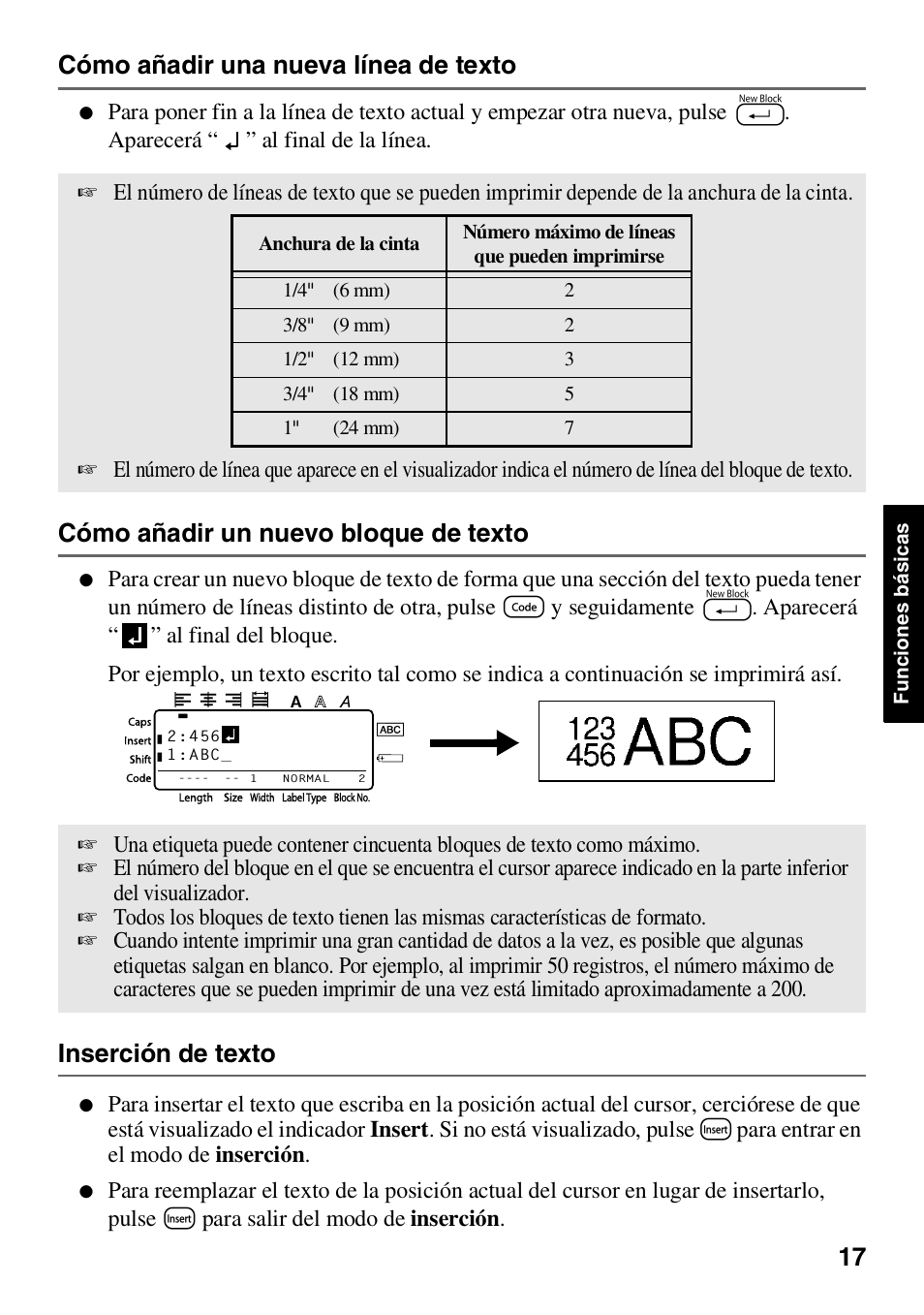 Y 17), Cómo añadir una nueva línea de texto, Cómo añadir un nuevo bloque de texto | Inserción de texto | Brother HL 1650 User Manual | Page 105 / 163