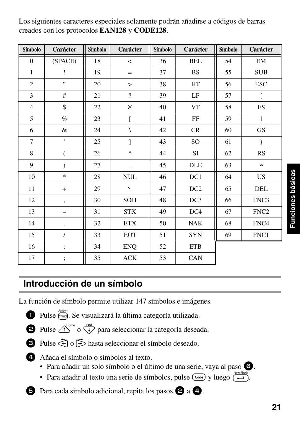 Introducción de un símbolo | Brother HL 1650 User Manual | Page 109 / 163