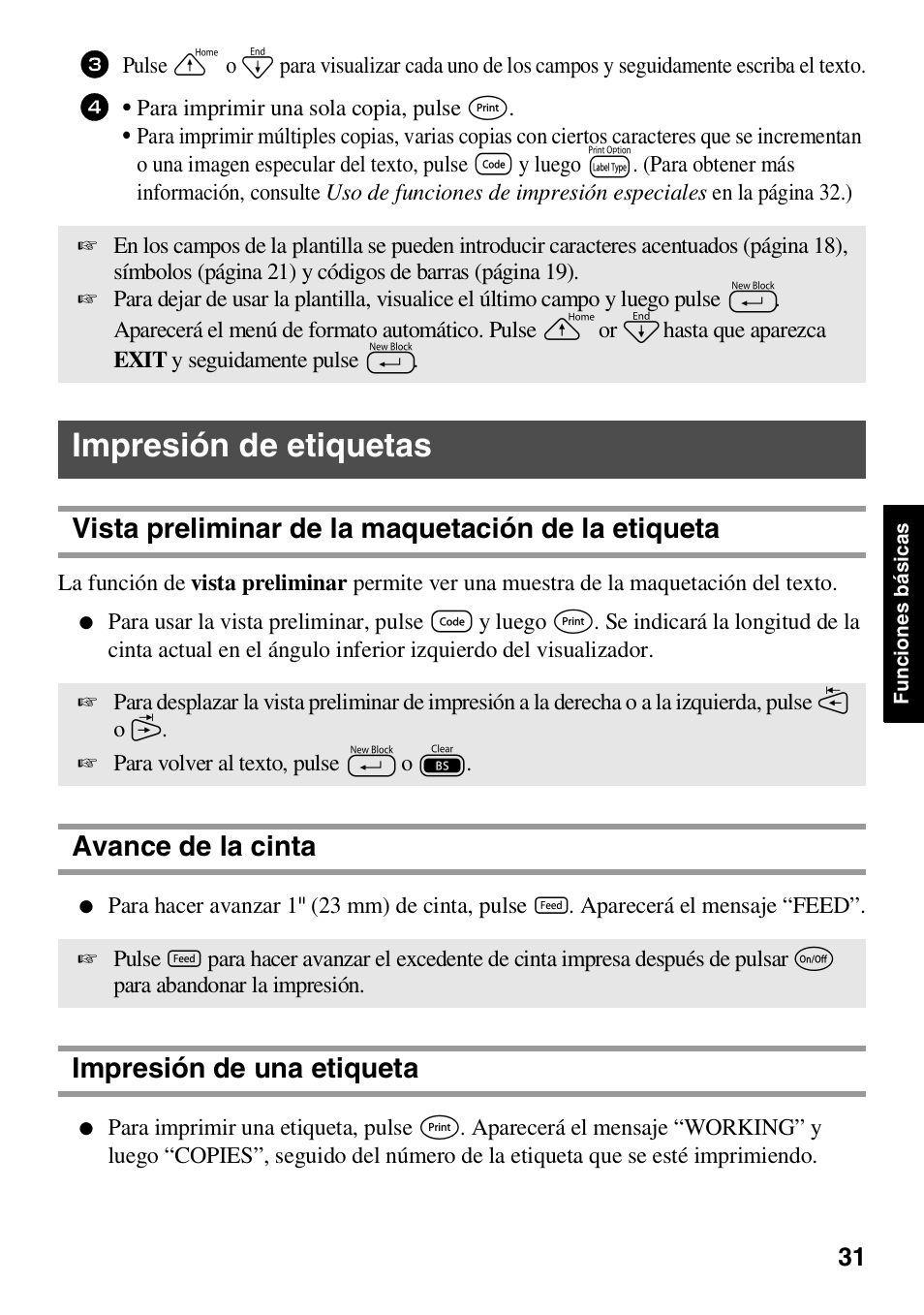 Impresión de etiquetas, Vista preliminar de la maquetación de la etiqueta, Avance de la cinta | Impresión de una etiqueta | Brother HL 1650 User Manual | Page 119 / 163