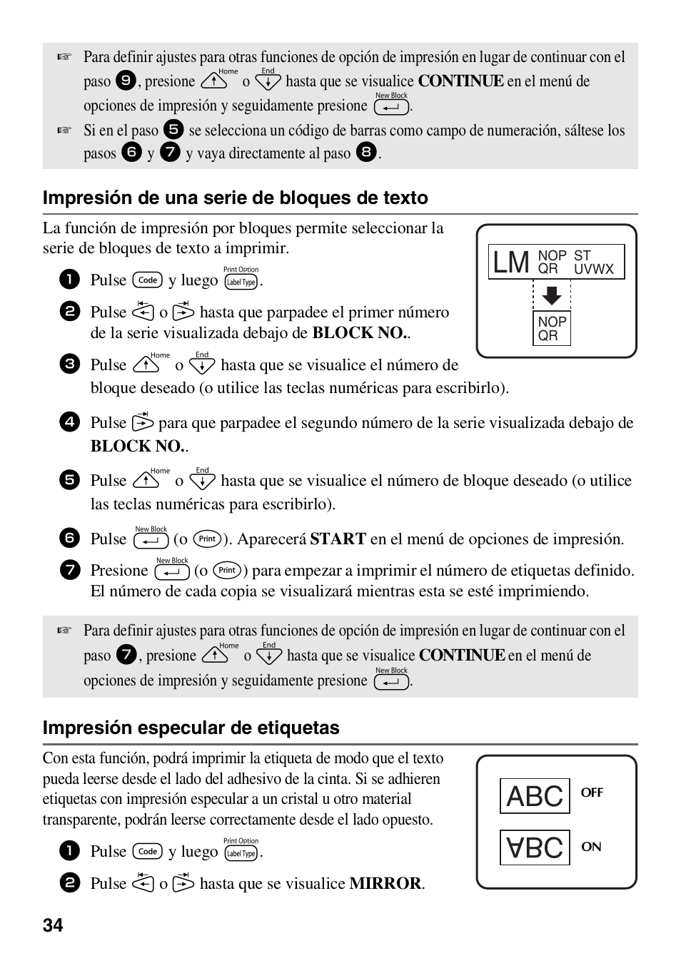 34 impresión de una serie de bloques de texto, Impresión especular de etiquetas | Brother HL 1650 User Manual | Page 122 / 163