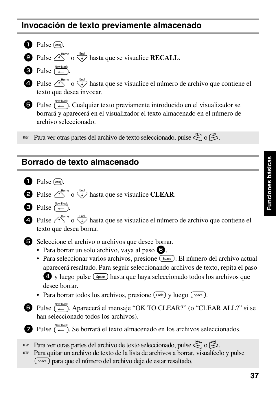 Invocación de texto previamente almacenado, Borrado de texto almacenado | Brother HL 1650 User Manual | Page 125 / 163