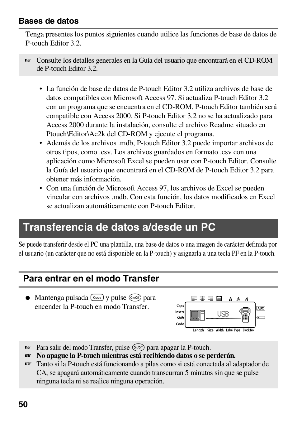 Transferencia de datos a/desde un pc, Para entrar en el modo transfer | Brother HL 1650 User Manual | Page 138 / 163