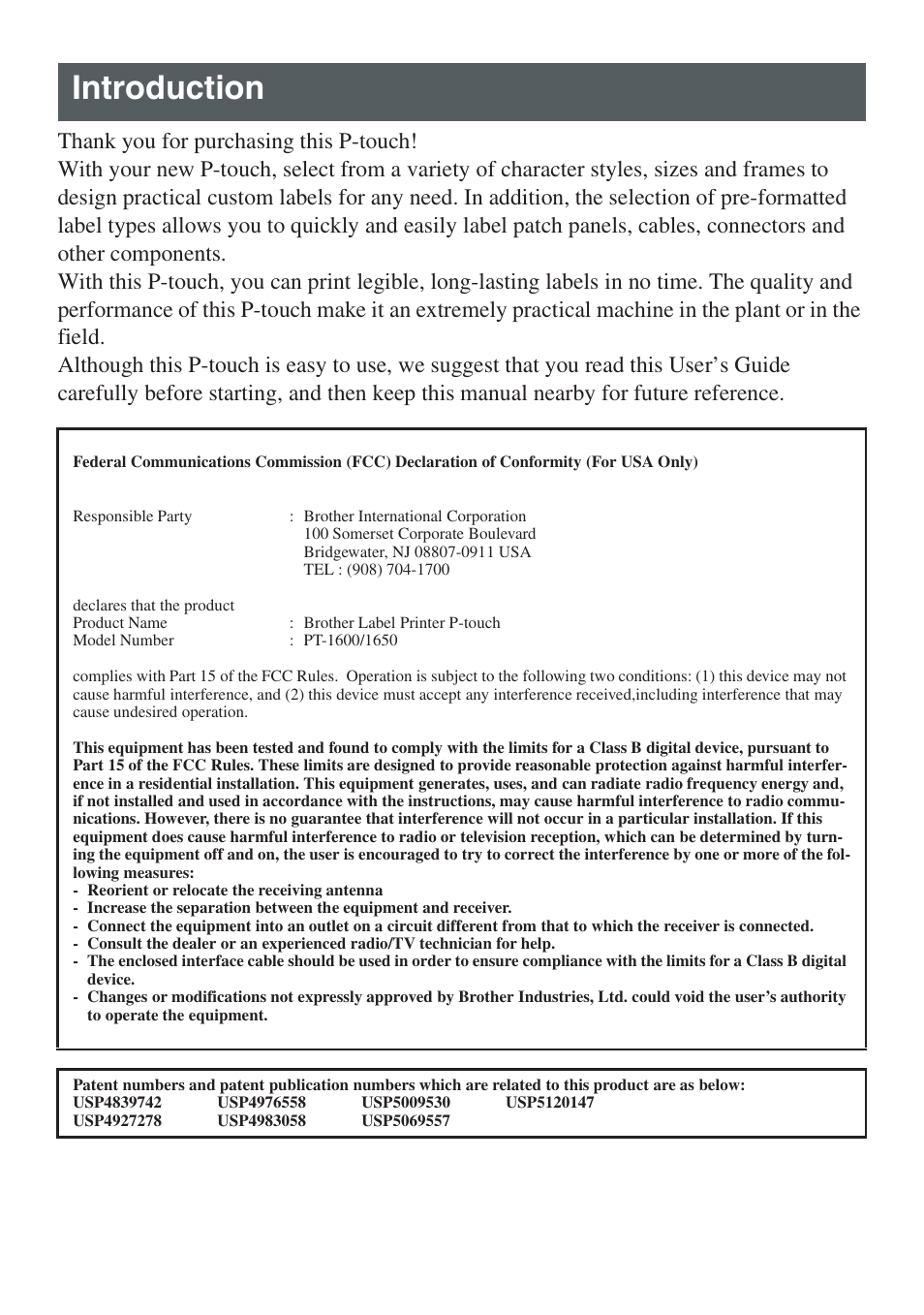 Introduction | Brother HL 1650 User Manual | Page 2 / 163