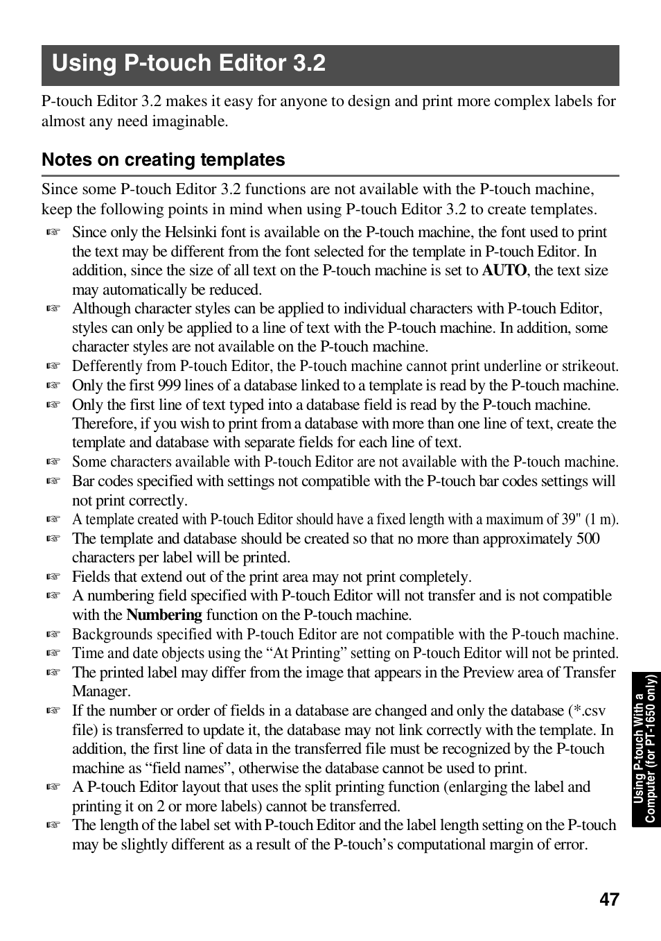 Using ptouch editor 3.2, Using p-touch editor 3.2 | Brother HL 1650 User Manual | Page 55 / 163