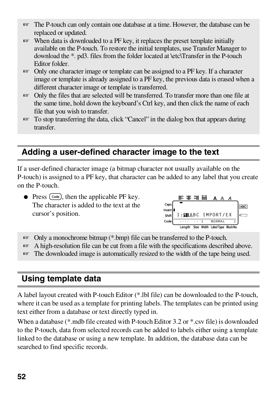 Adding a user-defined character image to the text, Using template data | Brother HL 1650 User Manual | Page 60 / 163