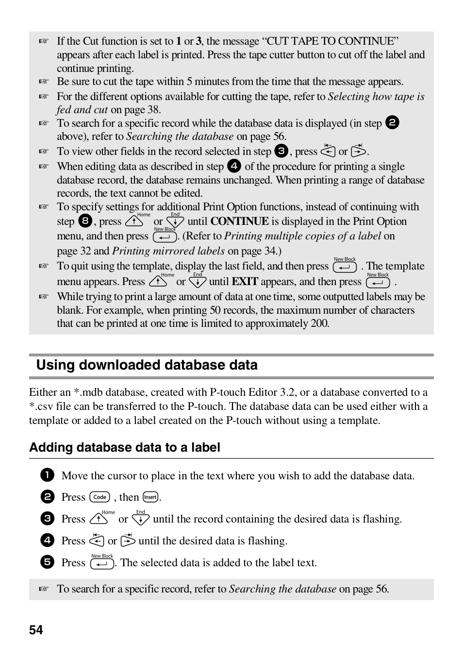 Using downloaded database data, Adding database data to a label | Brother HL 1650 User Manual | Page 62 / 163