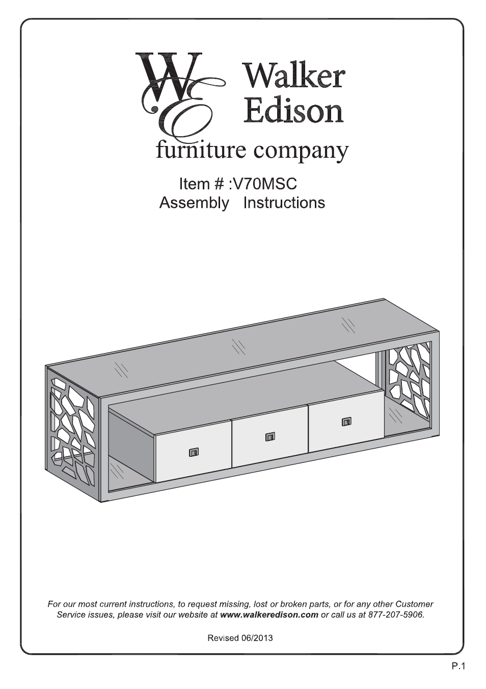 Walker Edison Furniture V70MSC 70 Modern Mosiac TV Stand User Manual | 18 pages