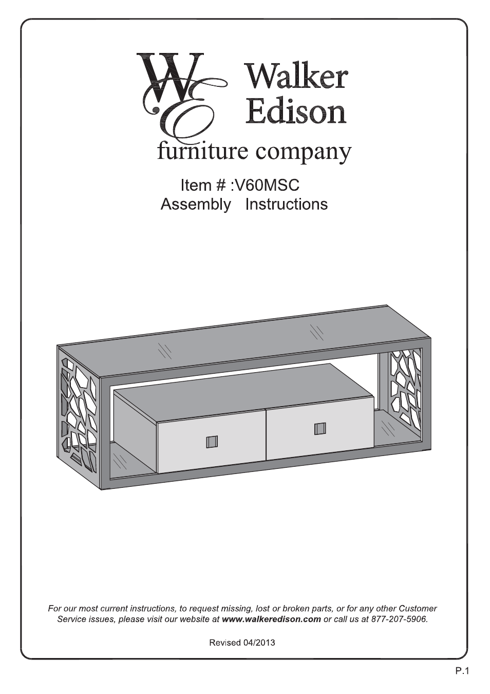 Walker Edison Furniture V60MSC 60 Modern Mosiac TV Stand User Manual | 16 pages