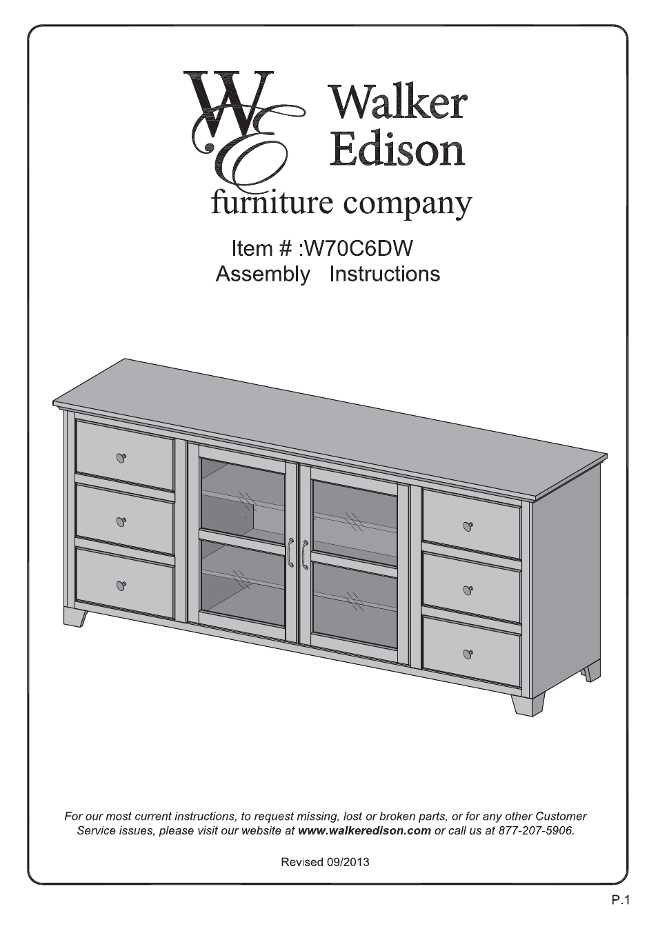 Walker Edison Furniture W70C6DW 70 Paradigm TV Console User Manual | 17 pages