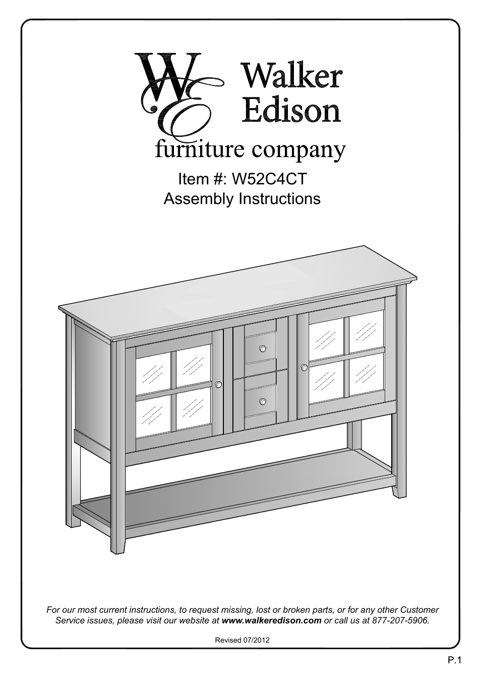 Walker Edison Furniture W52C4CT 52 TV Console Table User Manual | 21 pages