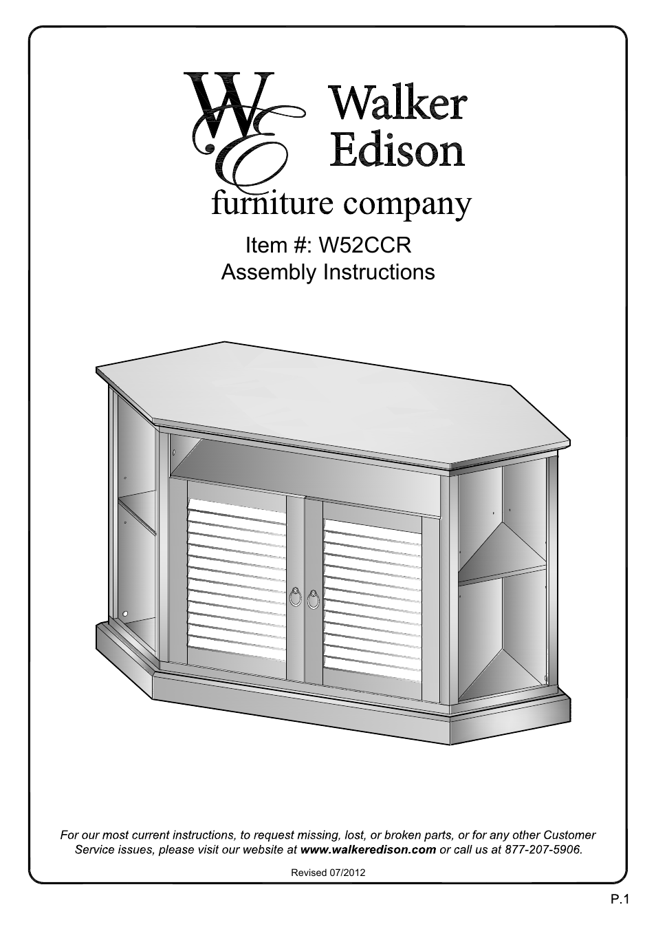 Walker Edison Furniture W52CCR 52 Corner TV Stand User Manual | 18 pages