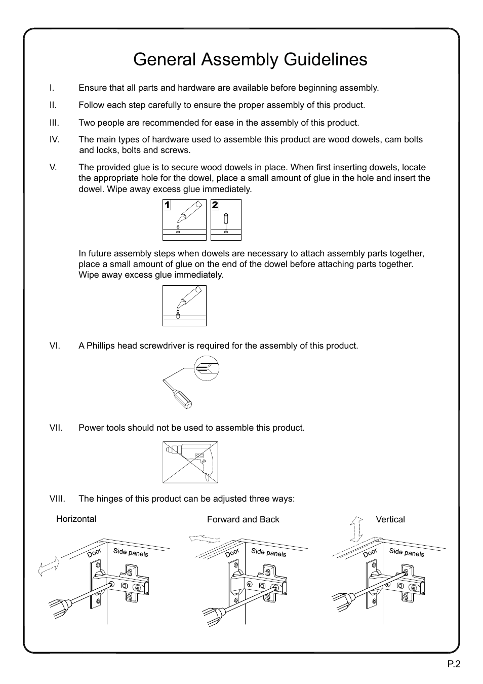 General assembly guidelines | Walker Edison Furniture W52CCR 52 Corner TV Stand User Manual | Page 2 / 18