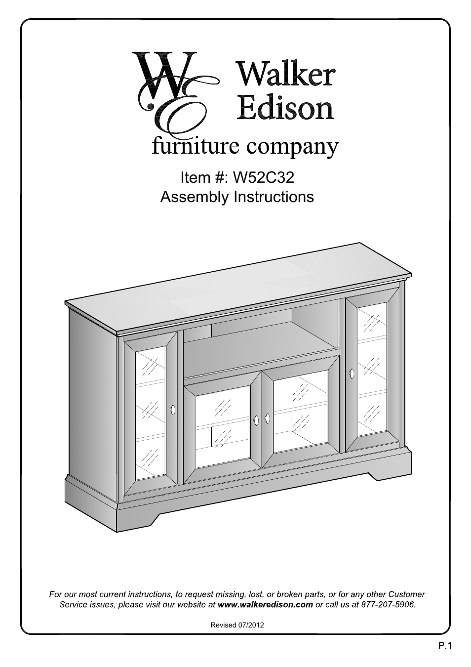 Walker Edison Furniture W52C32 52 Highboy Style TV Stand User Manual | 17 pages