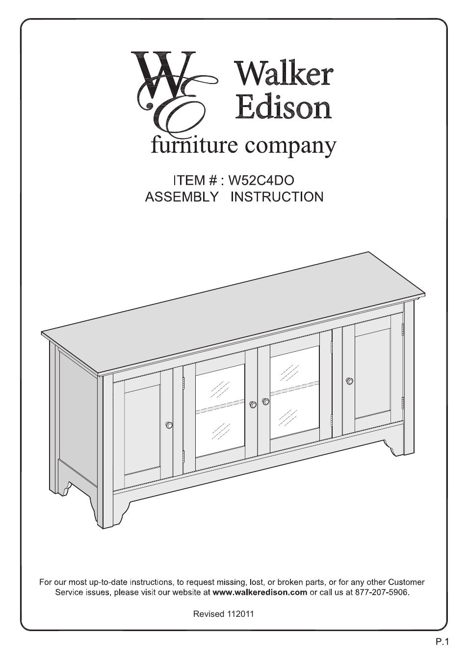 Walker Edison Furniture W52C4DO 52 TV Console User Manual | 13 pages