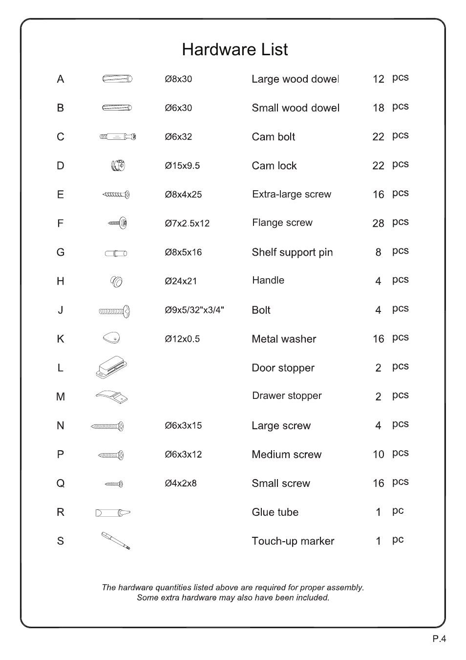 Hardware list | Walker Edison Furniture W52C2DW 52 TV Console User Manual | Page 4 / 15