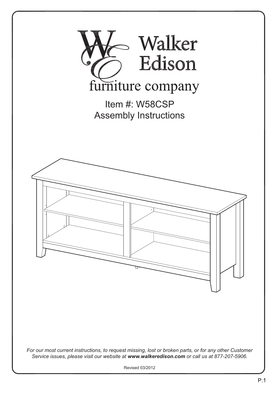 Walker Edison Furniture W58CSP 58 Essential Wood TV Console User Manual | 13 pages