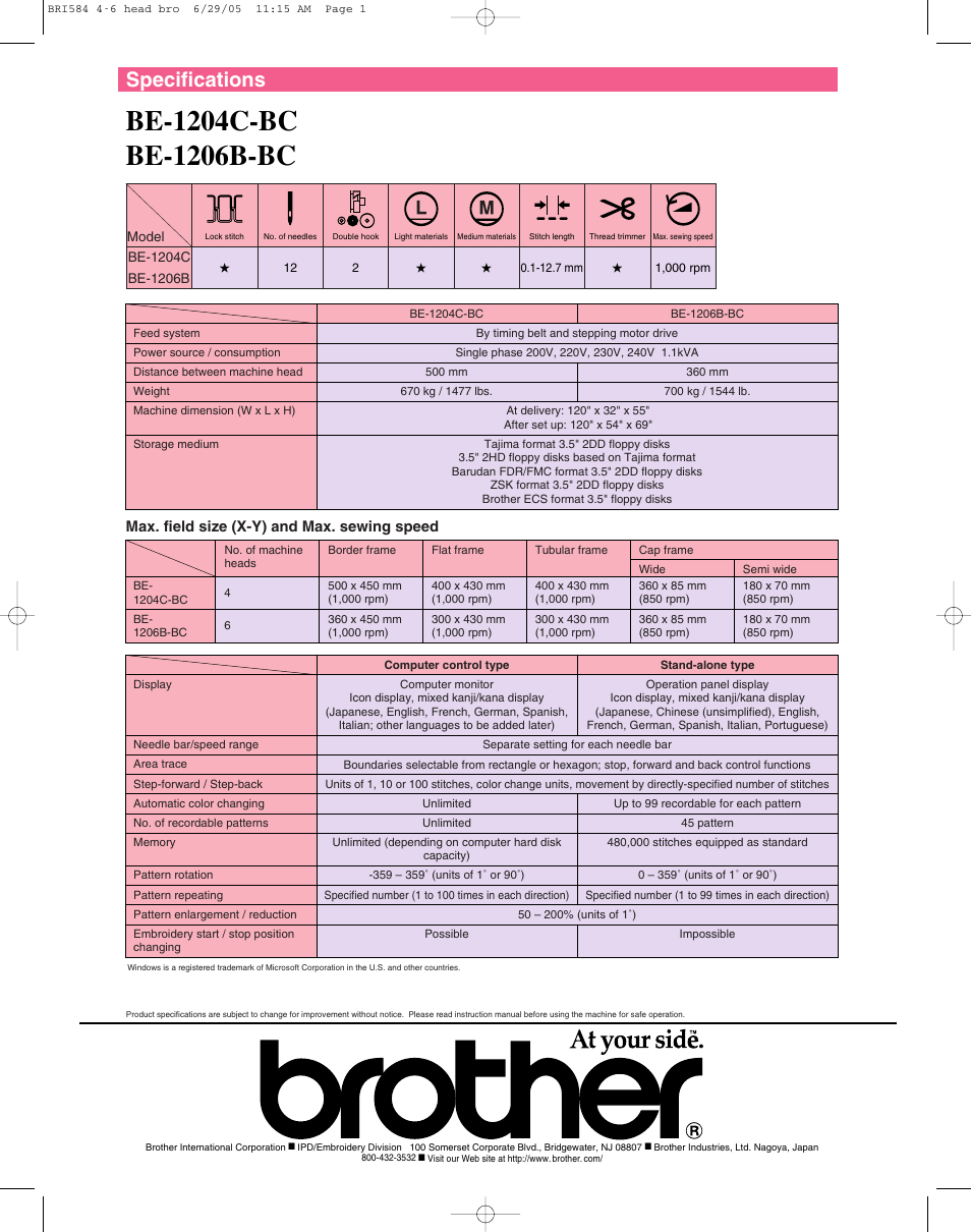 Brother BE-1206B-BC User Manual | 4 pages