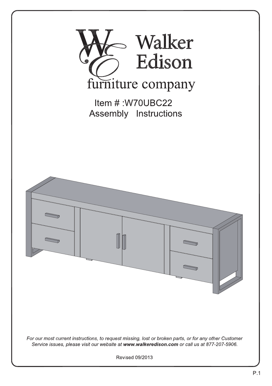 Walker Edison Furniture W70UBC22 70 Urban Blend TV Stand User Manual | 15 pages