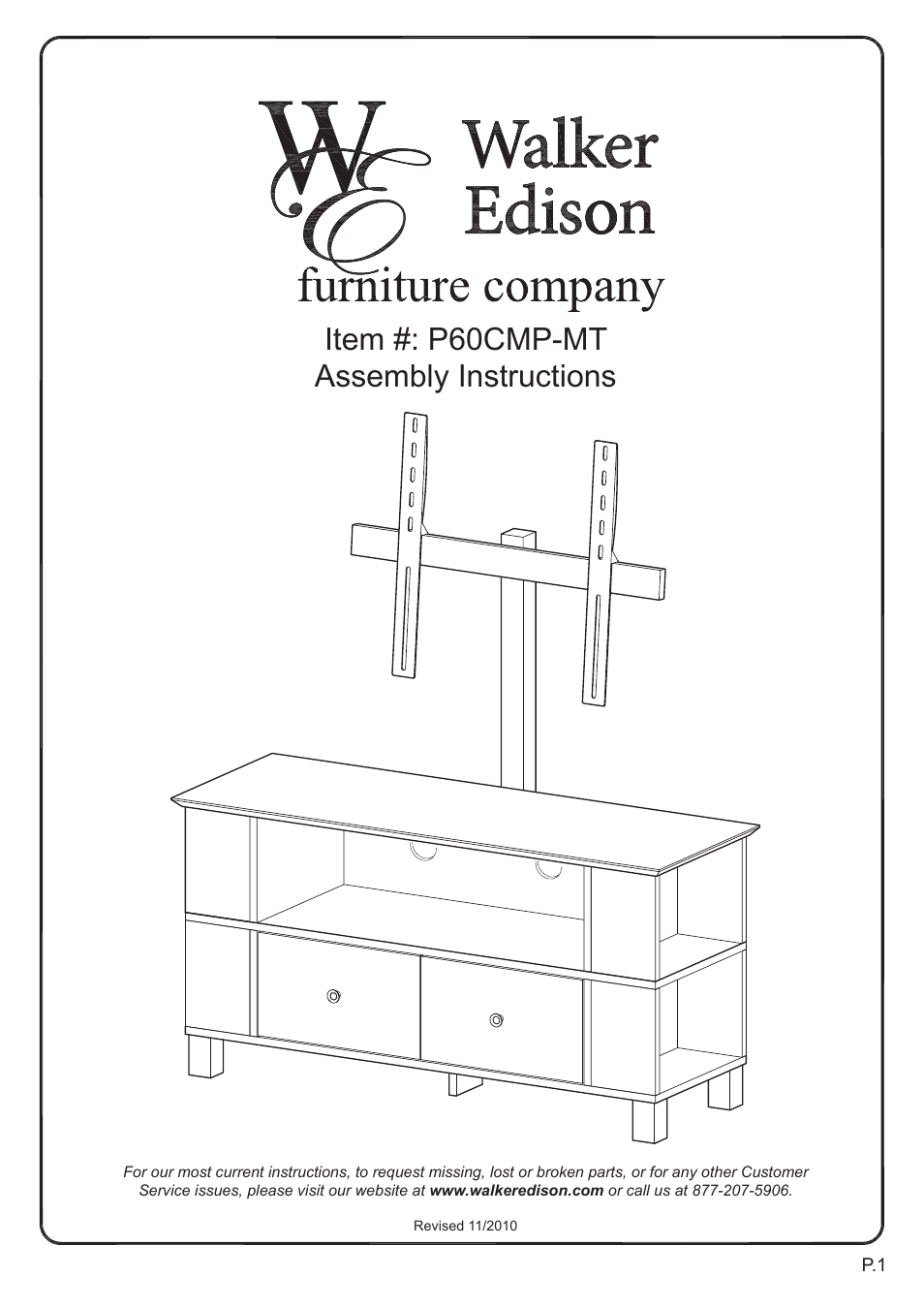 Walker Edison Furniture P60CMP-MT 60 TV Console User Manual | 18 pages