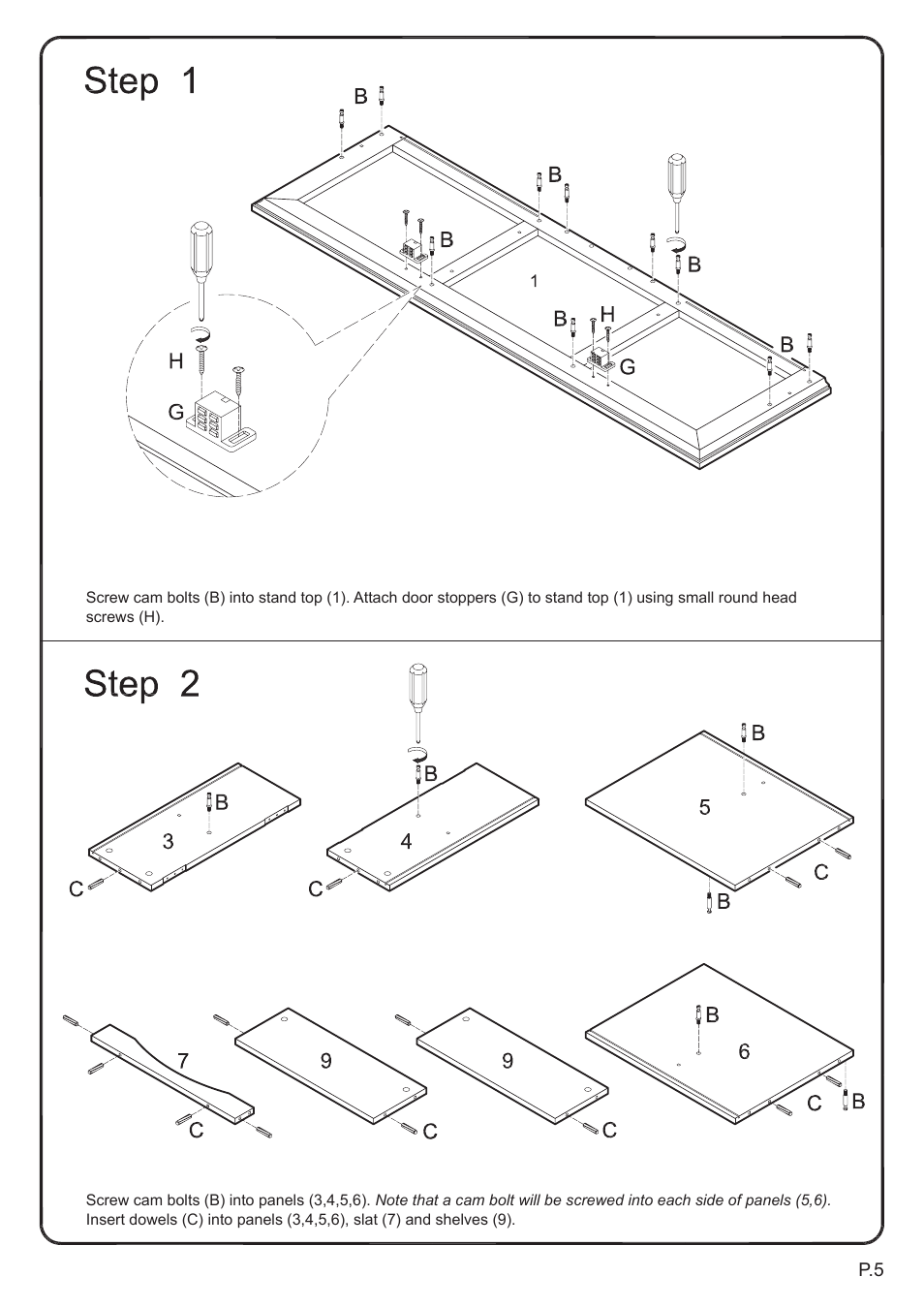 Walker Edison Furniture W60C73 60 Storage TV Console User Manual | Page 5 / 16