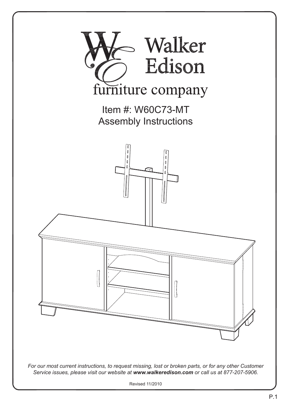 Walker Edison Furniture W60C73-MT 60 Jamestown TV Mount Console User Manual | 19 pages