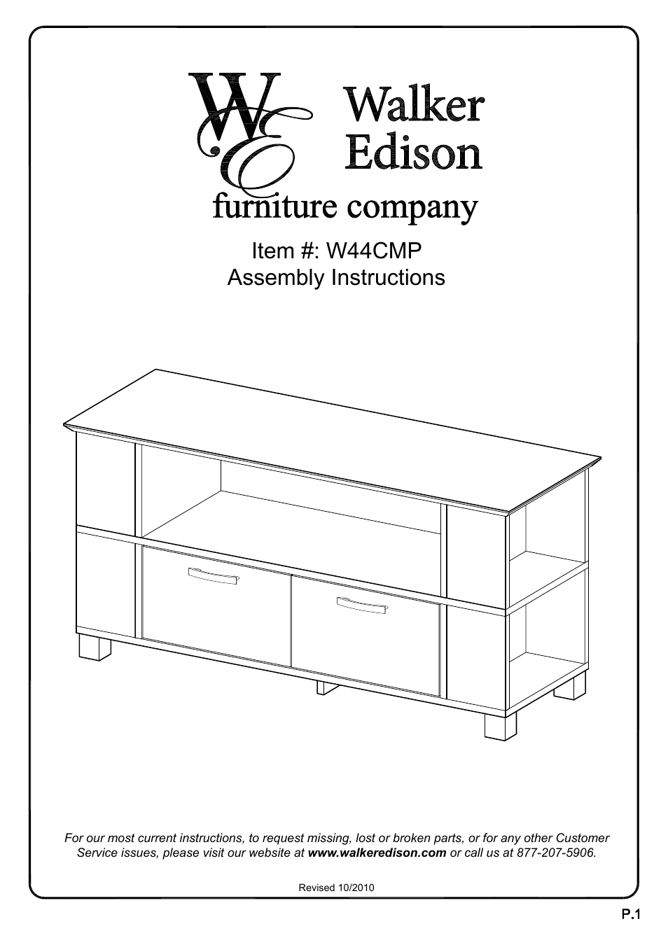 Walker Edison Furniture W44CMP 44 Columbus TV Console User Manual | 15 pages