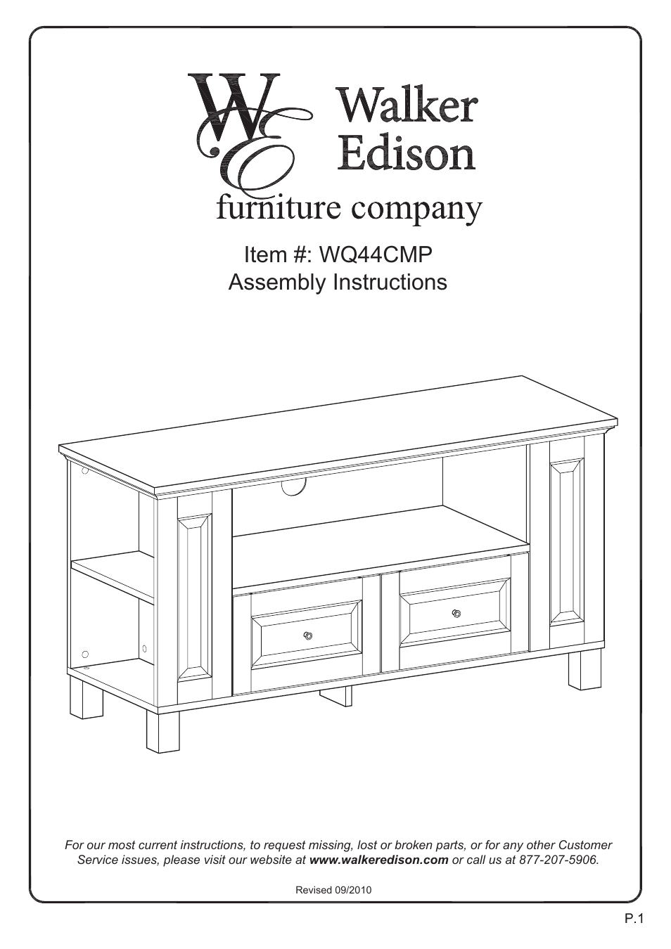 Walker Edison Furniture WQ44CMP 44 TV Console User Manual | 15 pages