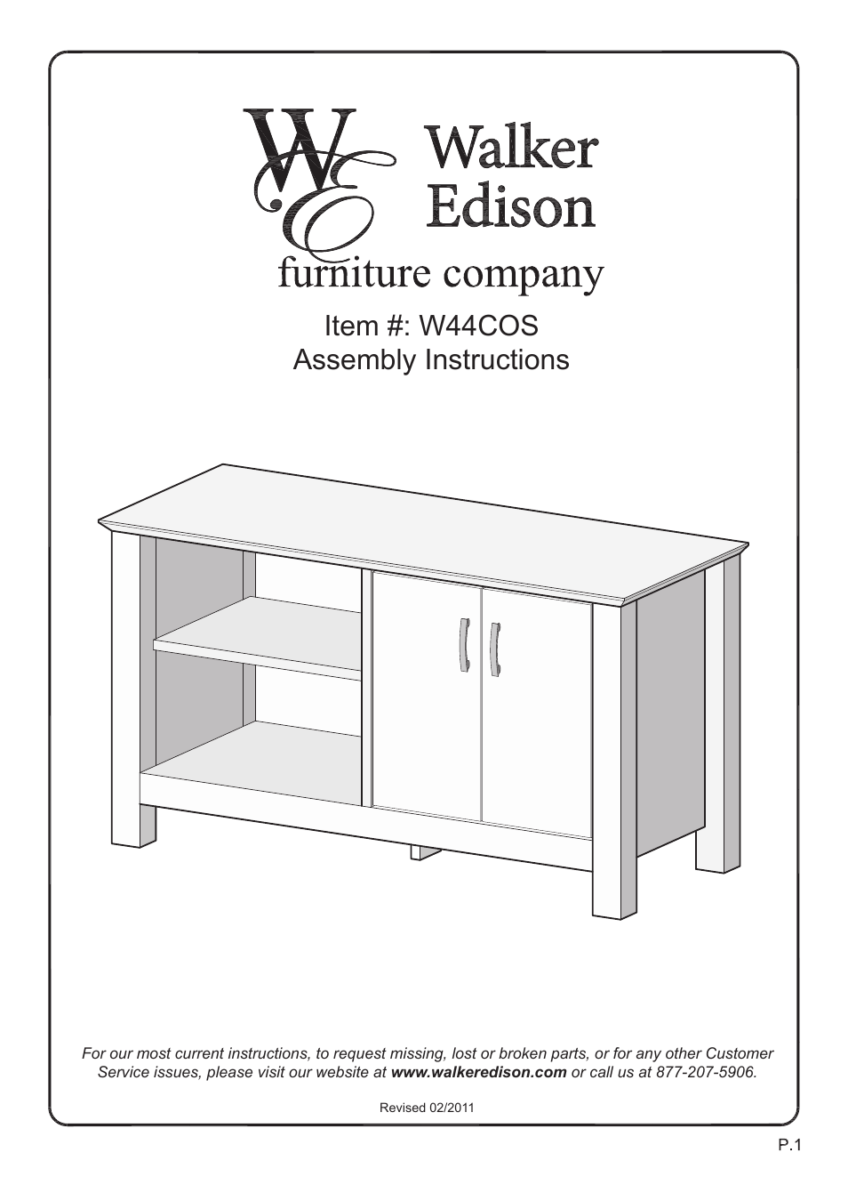 Walker Edison Furniture W44COS 44 Castillo TV Console User Manual | 14 pages