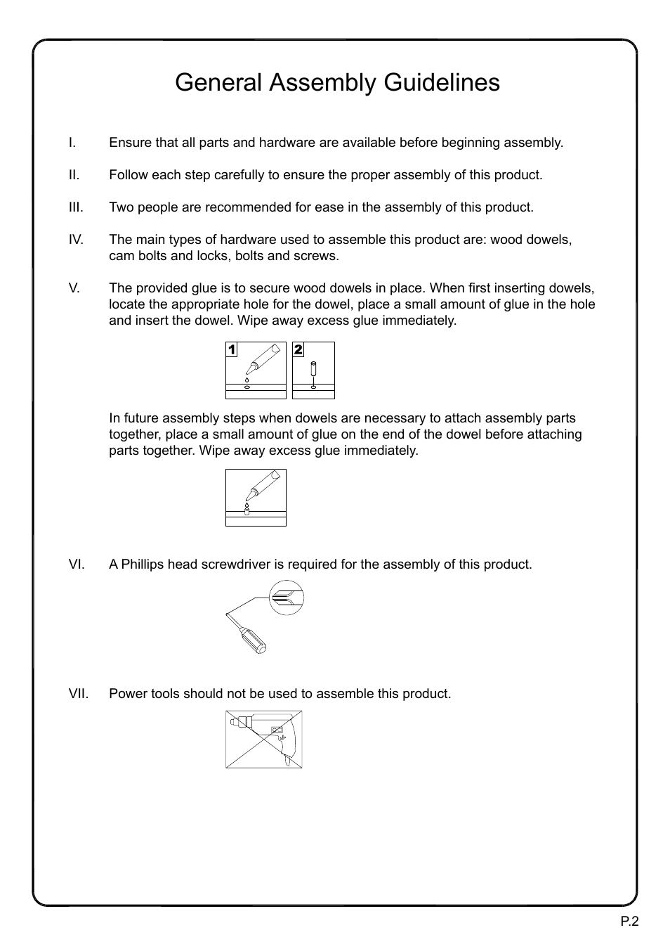 General assembly guidelines | Walker Edison Furniture W44COS 44 Castillo TV Console User Manual | Page 2 / 14