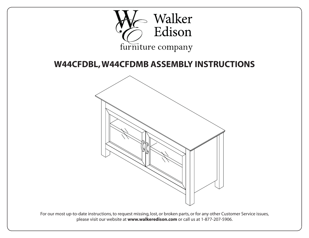 Walker Edison Furniture W44CFDBL 44 Coronado TV Console User Manual | 12 pages