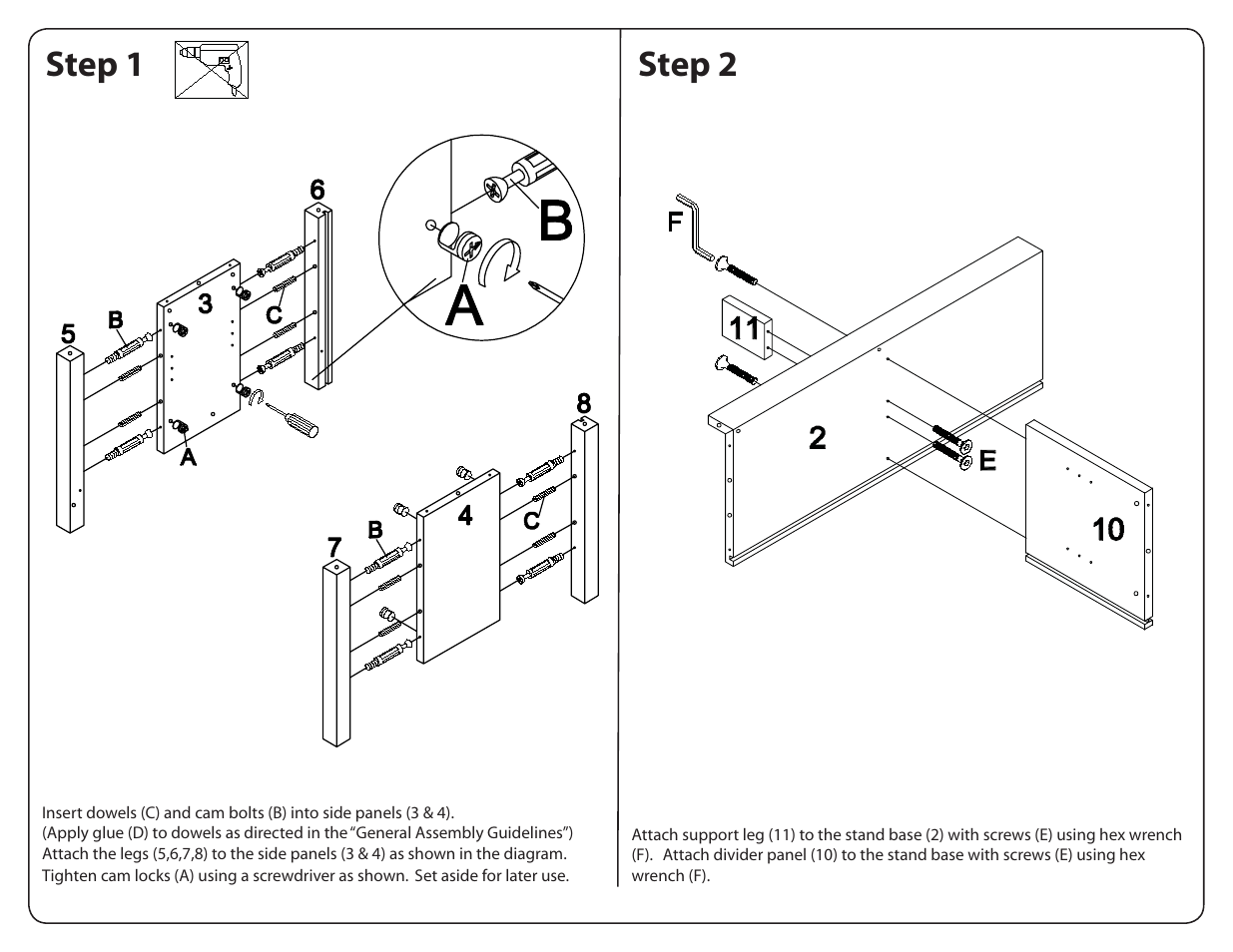 Step 1 step 2 | Walker Edison Furniture W44CFDBL 44 Coronado TV Console User Manual | Page 5 / 12