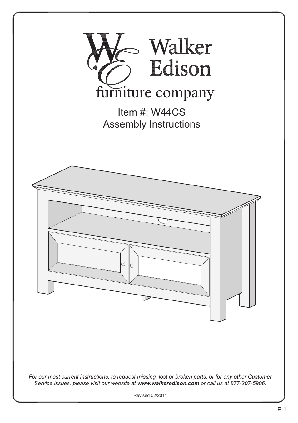 Walker Edison Furniture W44CS 44 Cortez TV Console User Manual | 14 pages