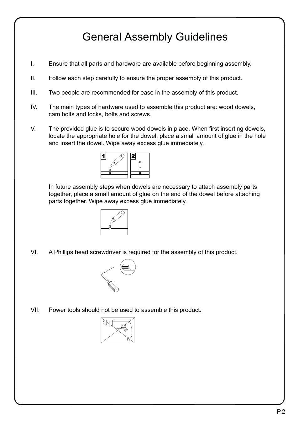 General assembly guidelines | Walker Edison Furniture W44CS 44 Cortez TV Console User Manual | Page 2 / 14