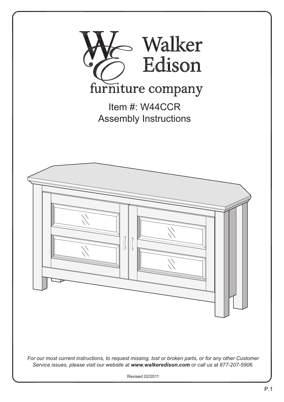 Walker Edison Furniture W44CCR 44 Cordoba Corner TV Console User Manual | 14 pages