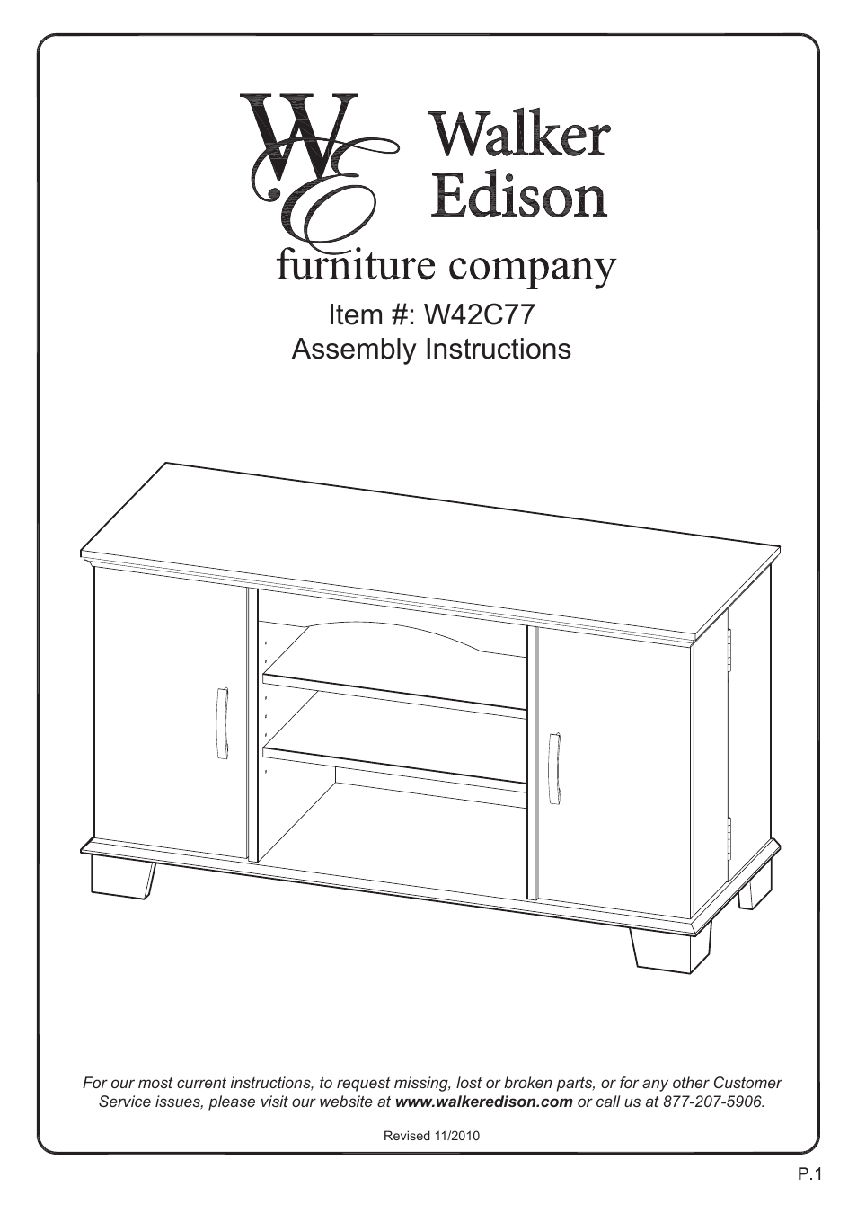 Walker Edison Furniture W42C77 Morristown 42 TV Console User Manual | 16 pages