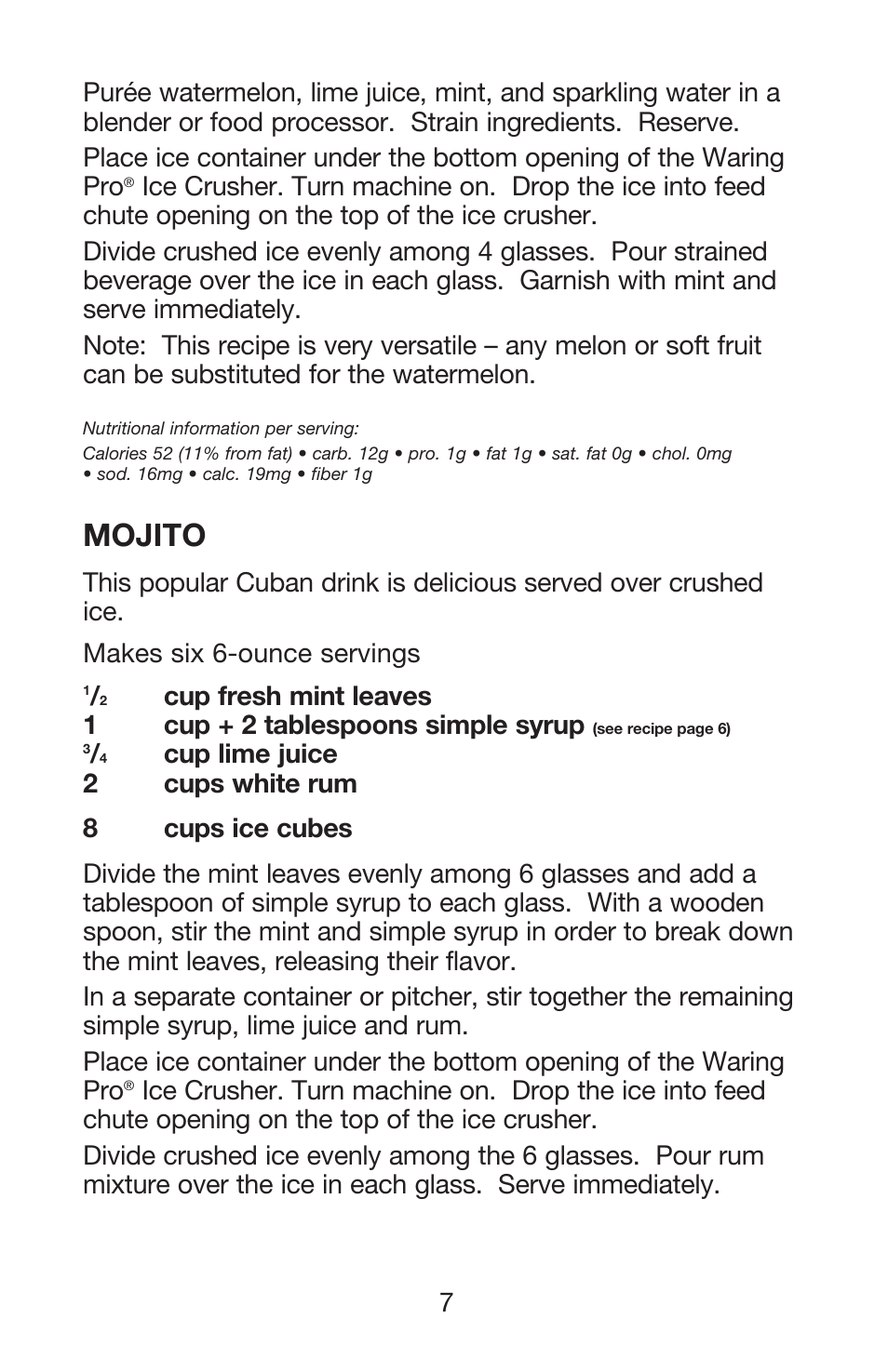 Mojito | Waring Pro IC70 User Manual | Page 8 / 12