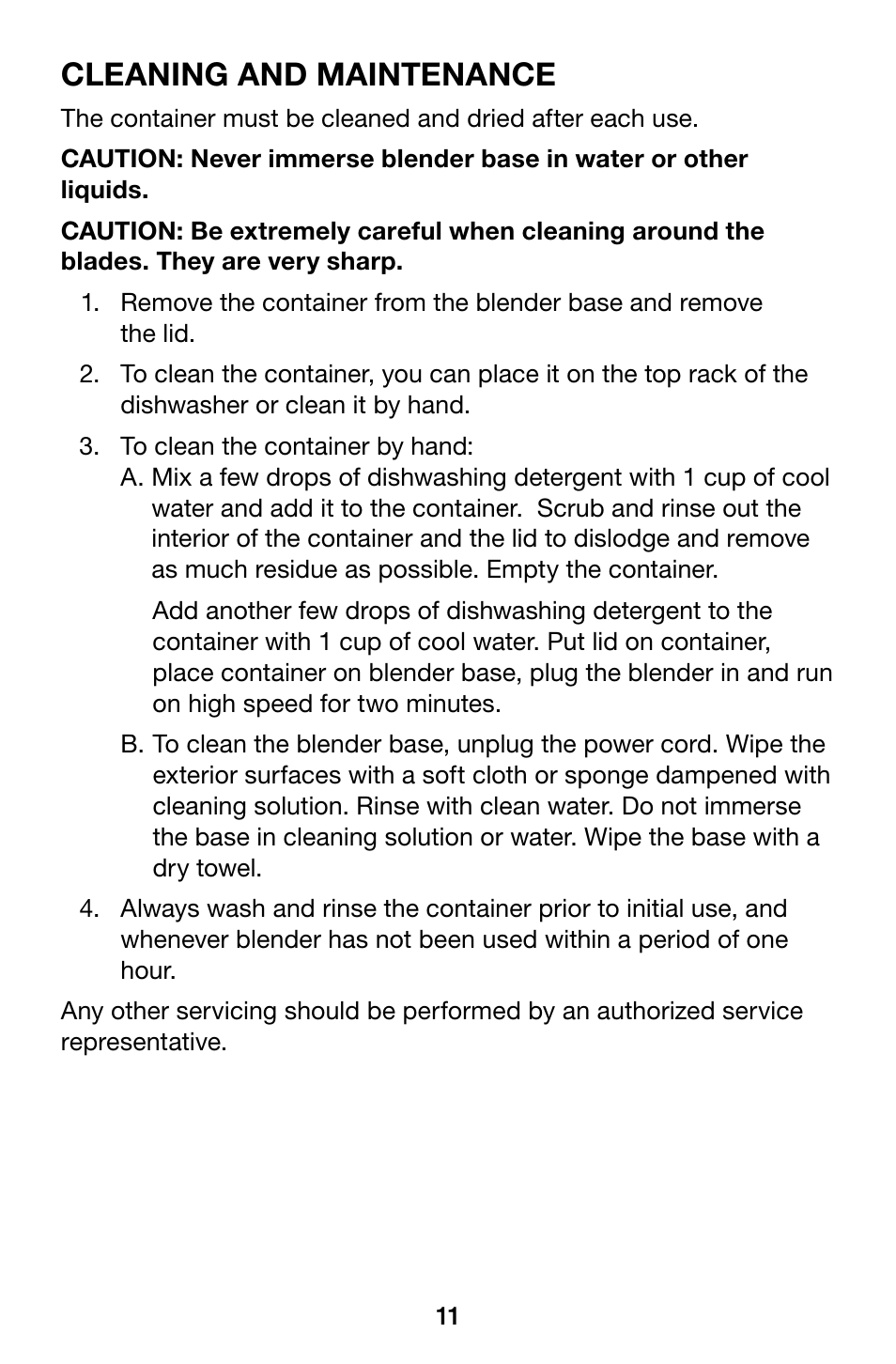 Cleaning and maintenance | Waring Pro MBB1000 User Manual | Page 11 / 12