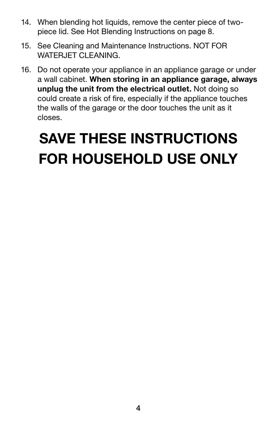 Save these instructions for household use only | Waring Pro MBB1000 User Manual | Page 4 / 12