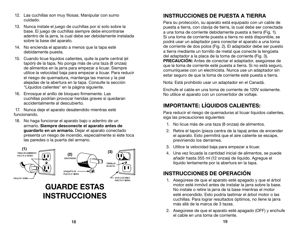 Guarde estas instrucciones | Waring Pro WPB80BC User Manual | Page 10 / 23