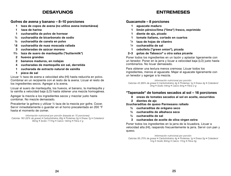 Desayunos, Entremeses | Waring Pro WPB80BC User Manual | Page 13 / 23